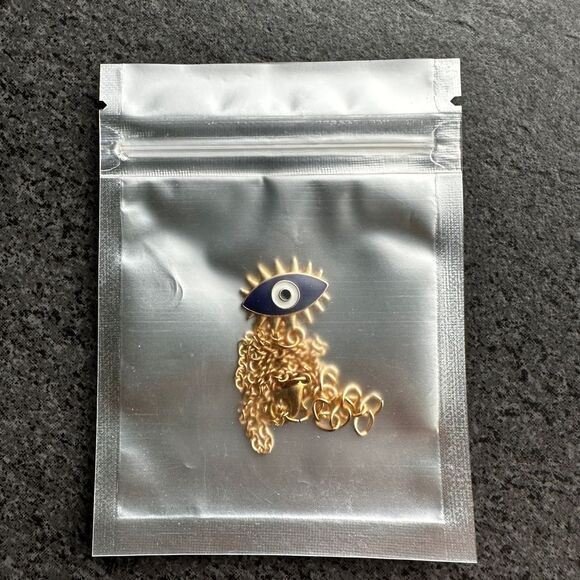 NEW Gold and Blue Enamel Evil Eye Pendant Adjustable Necklace 16 to 18-inches - Picture 10 of 10